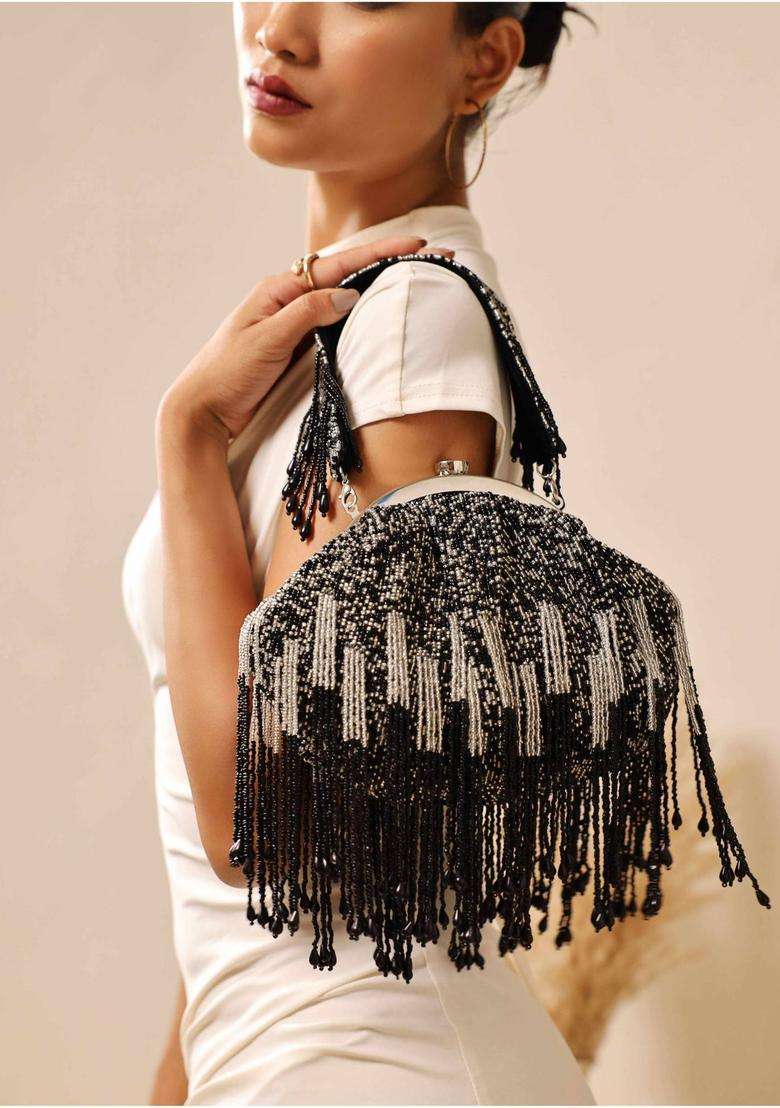 Black Embellished Suede Clutches - Indya