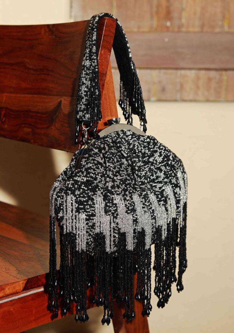 Black Embellished Suede Clutches - Indya