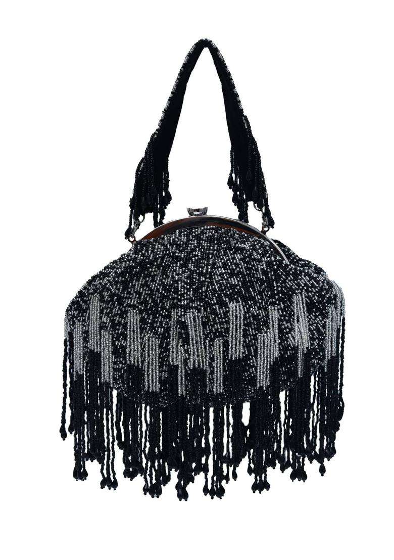 Black Embellished Suede Clutches - Indya
