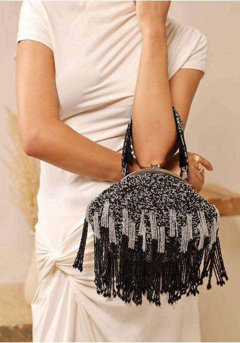Black Embellished Suede Clutches