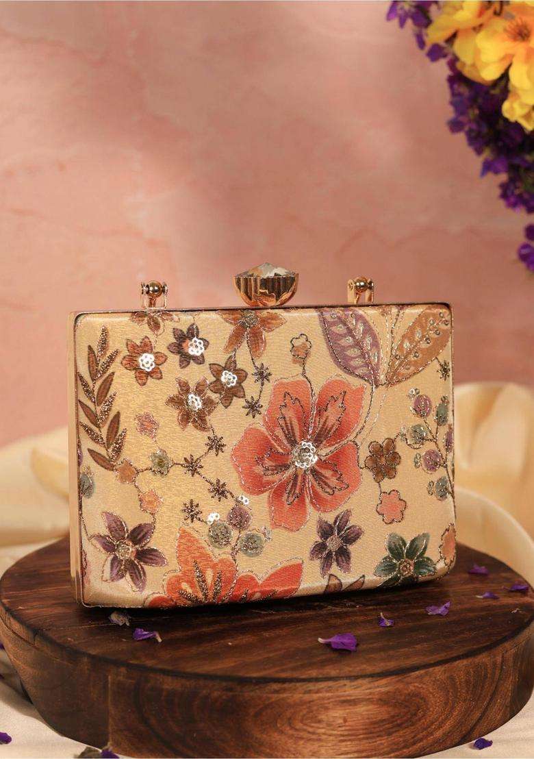Beige Embellished Clutches - Indya