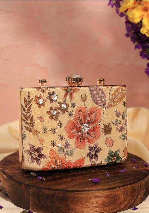 Beige Embellished Clutches