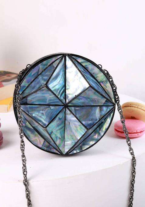 Blue Embellished Brass Clutches