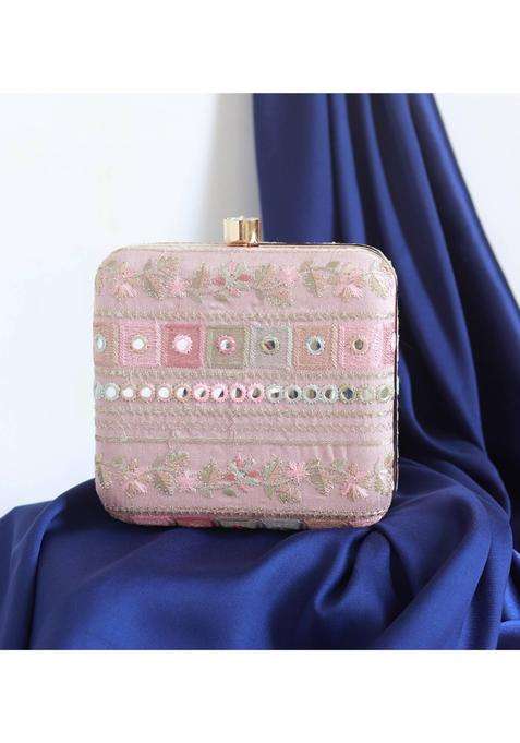 Pink Embroidered Silk Clutches