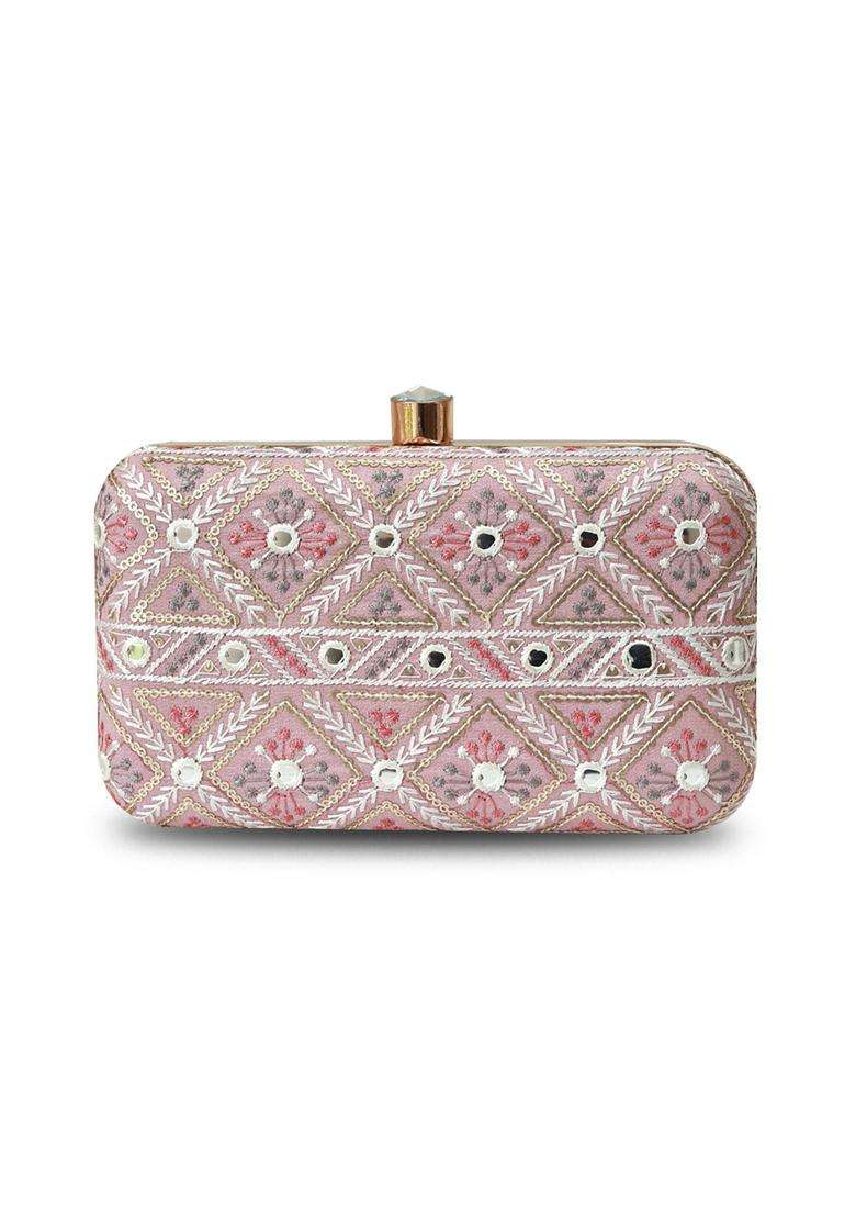 Pink Embroidered Clutches - Indya