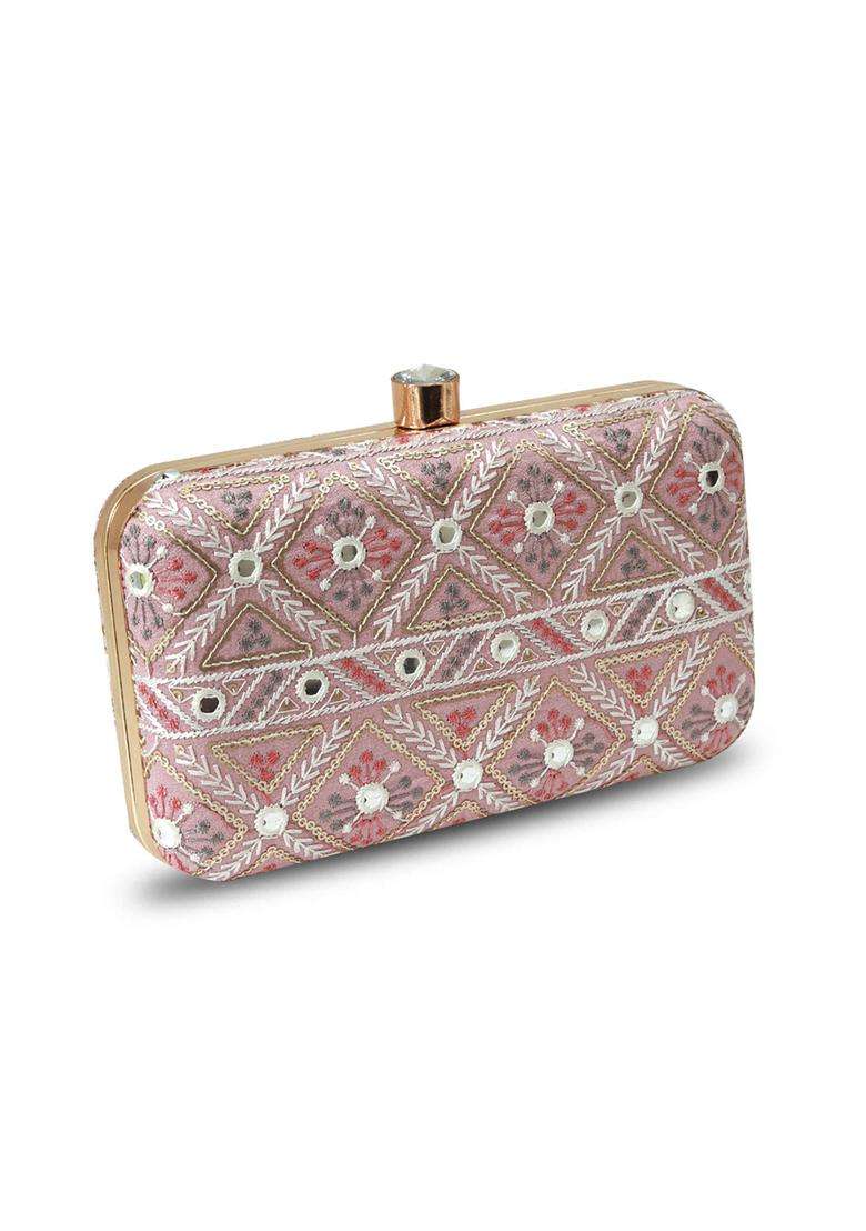 Pink Embroidered Clutches - Indya