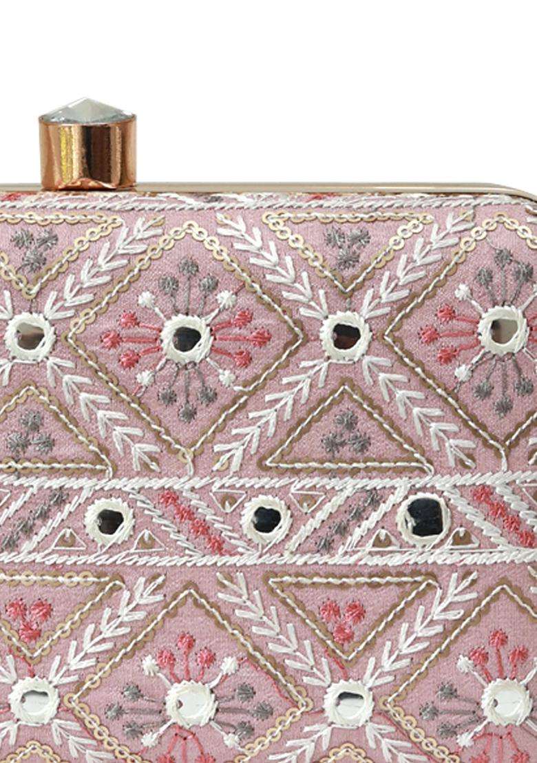 Pink Embroidered Clutches - Indya
