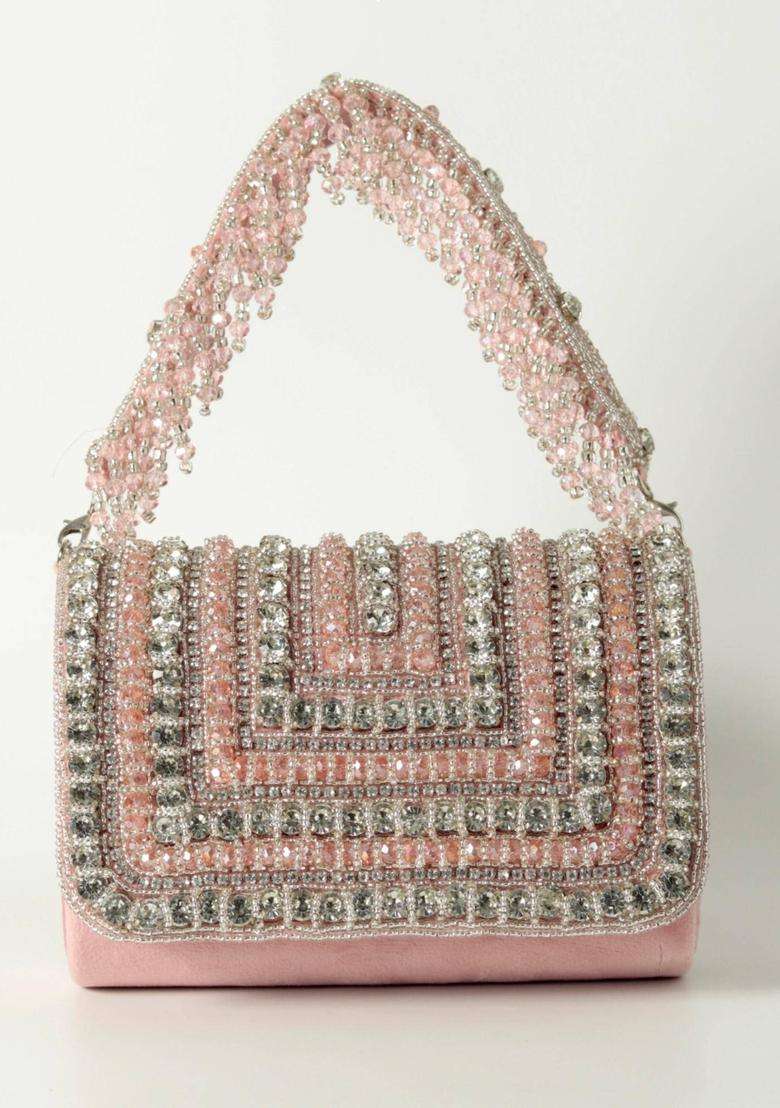 Pink Embellished Suede Clutches - Indya
