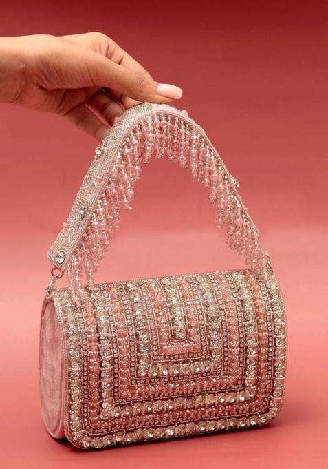 Pink Embellished Suede Clutches