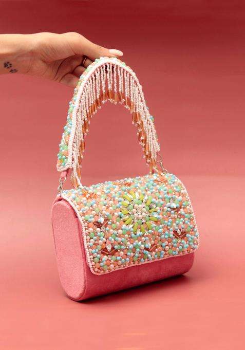 Pink Embellished Suede Clutches