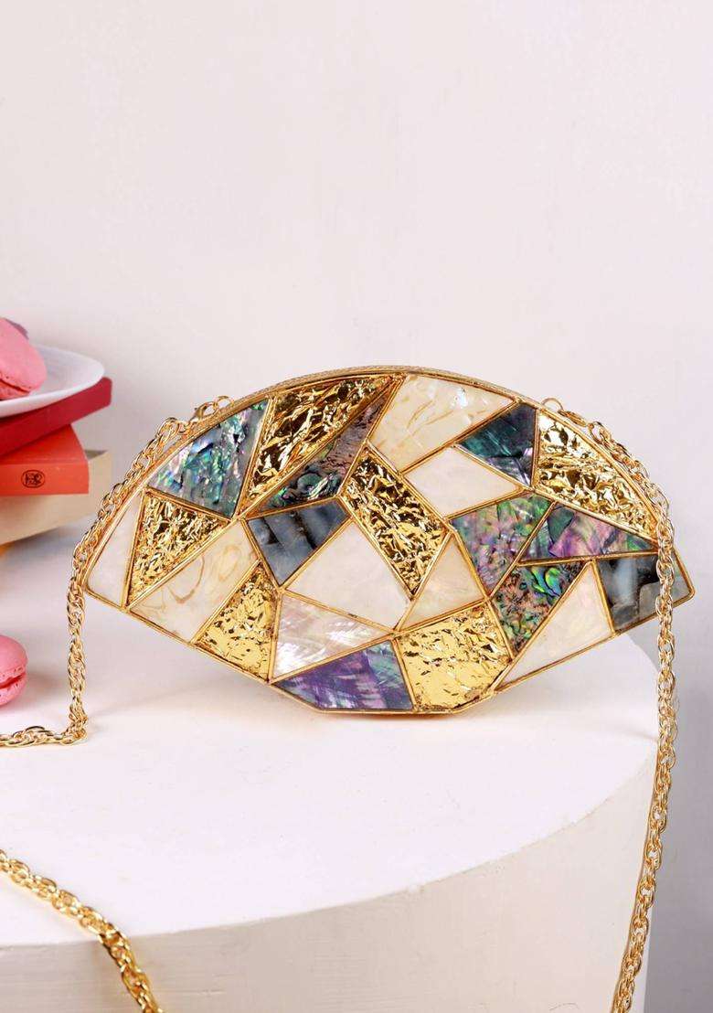Multi Embellished Brass Clutches - Indya
