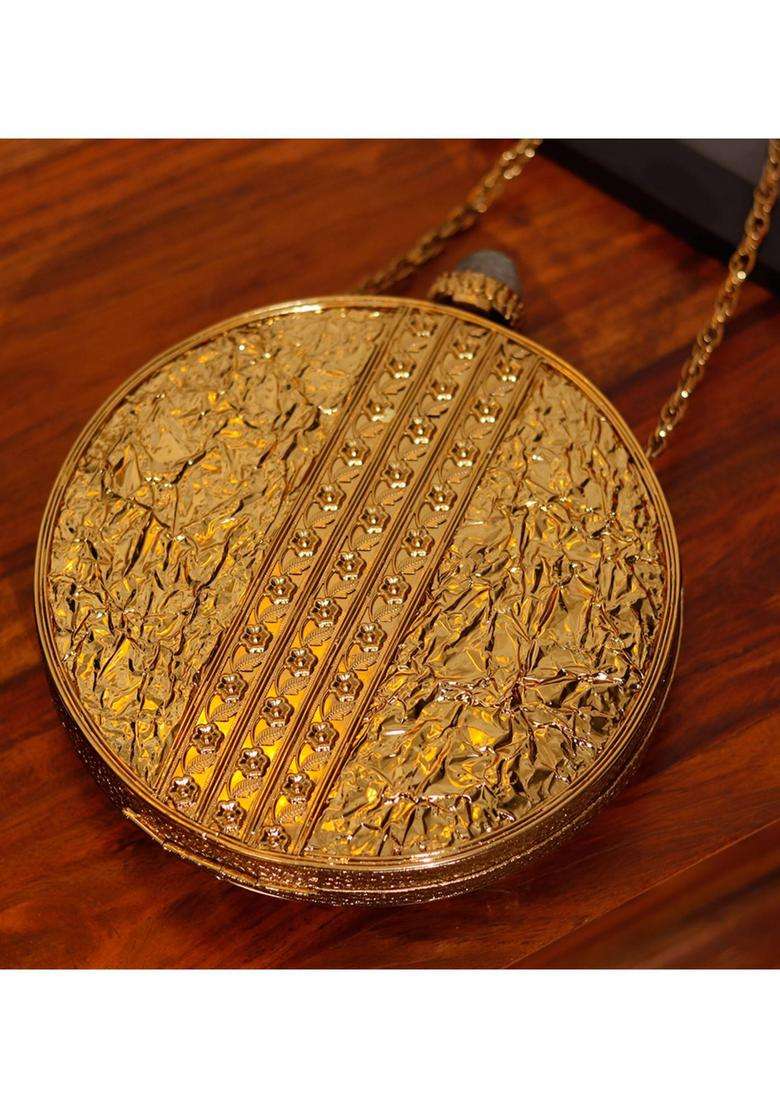 Gold Embellished Metal Clutches - Indya