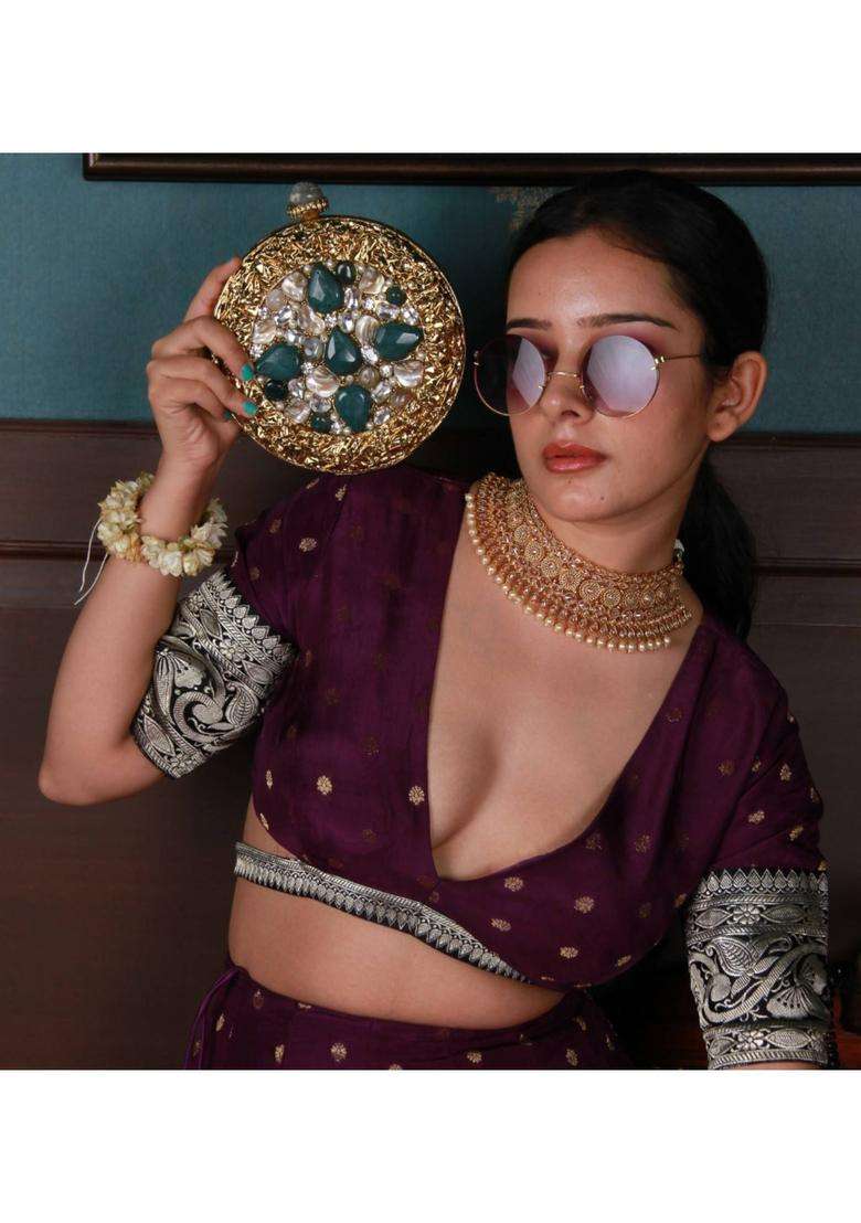 Gold Embellished Metal Clutches - Indya