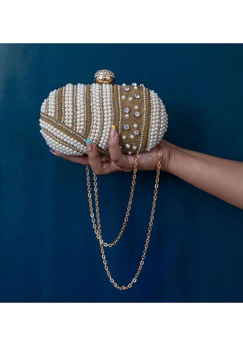 Gold Embroidered Silk Clutches - Indya