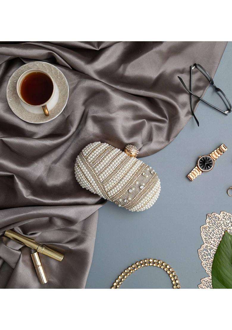 Silver Embroidered Silk Clutches - Indya