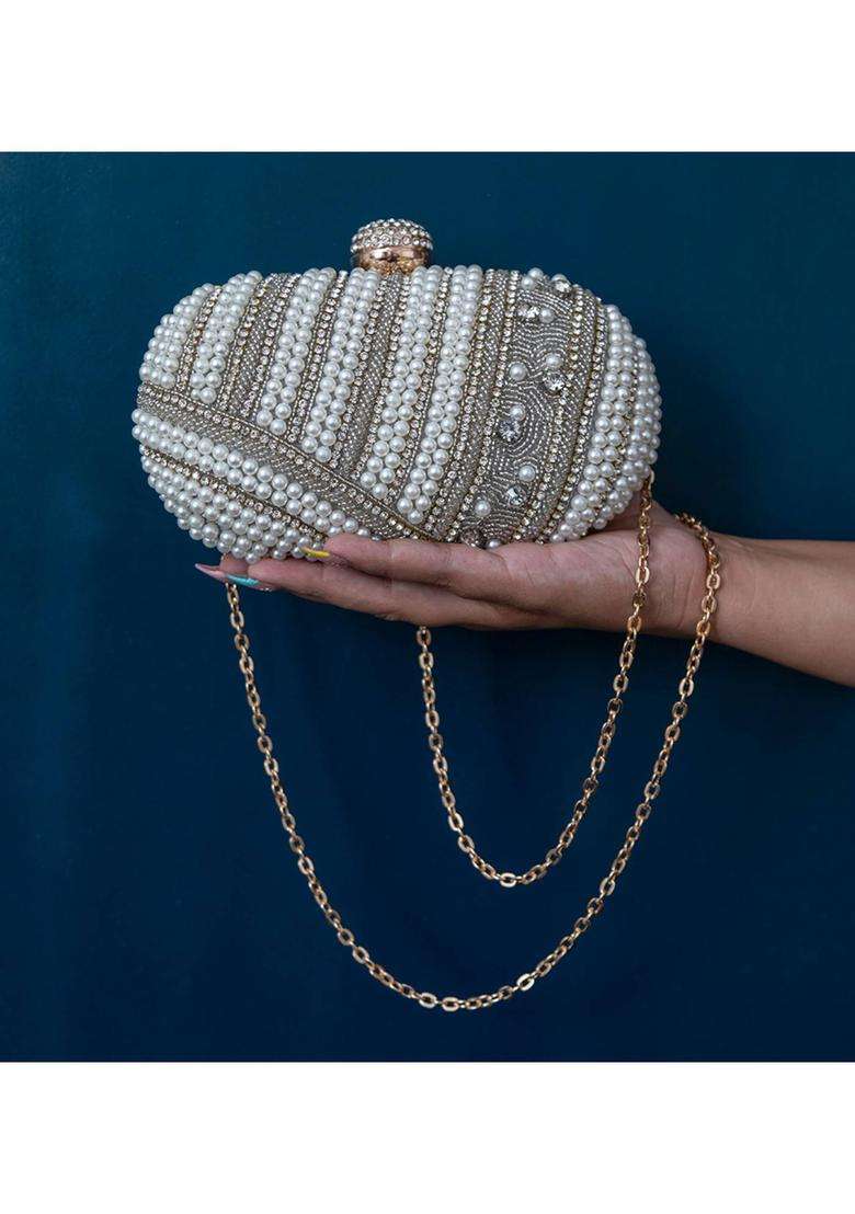 Silver Embroidered Silk Clutches - Indya