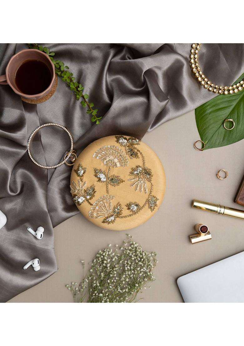 Gold Embroidered Silk Clutches - Indya