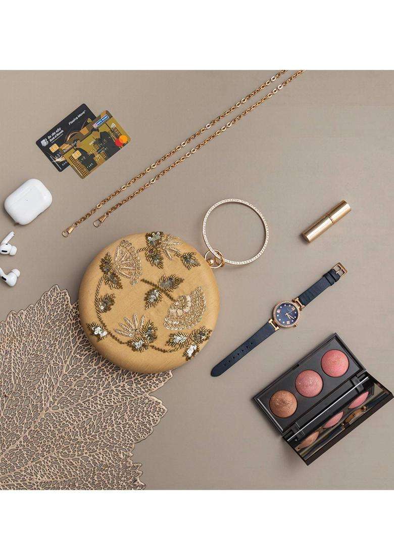 Gold Embroidered Silk Clutches - Indya
