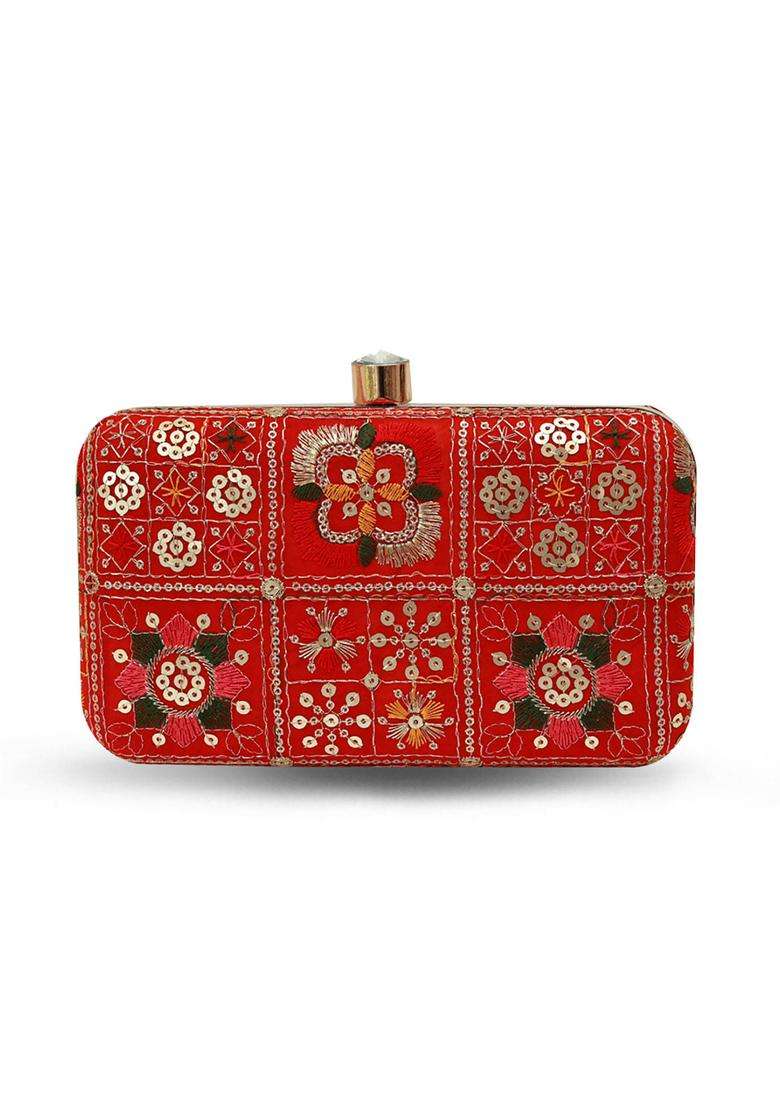 Red Embroidered Clutches - Indya
