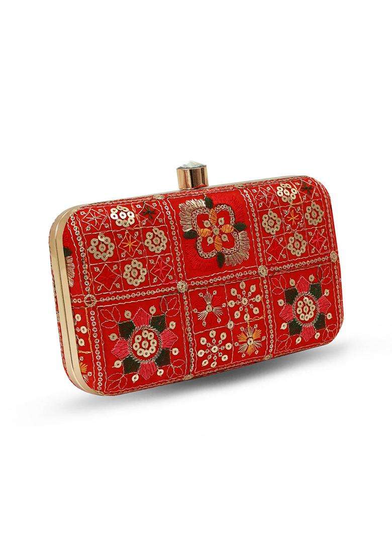 Red Embroidered Clutches - Indya