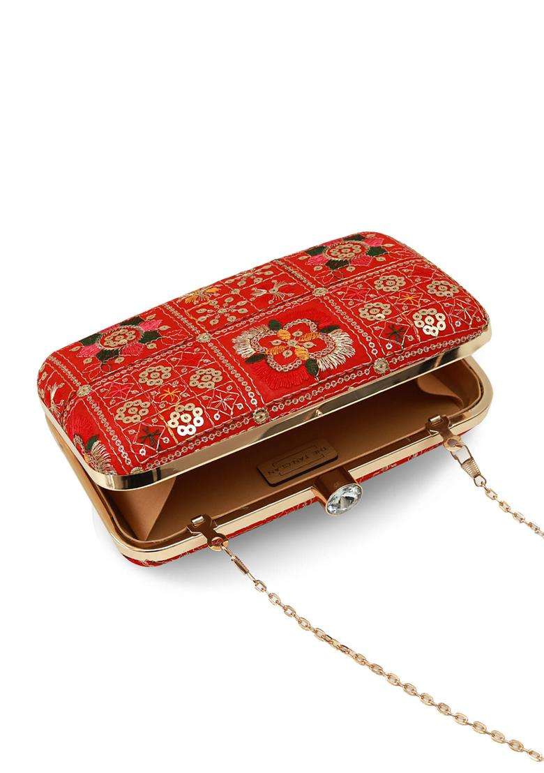 Red Embroidered Clutches - Indya