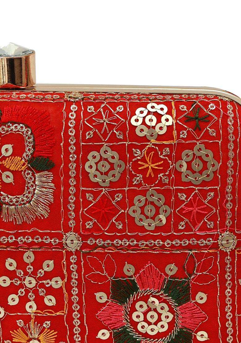 Red Embroidered Clutches - Indya
