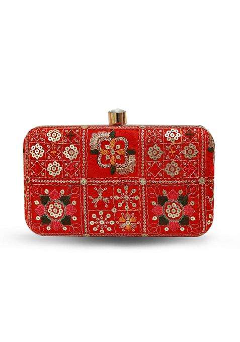 Red Embroidered Clutches