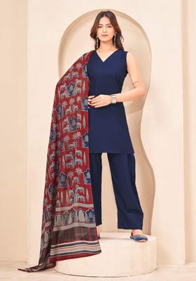 Navy Blue Solid Viscose Kurta Set