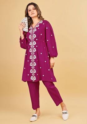 Pink Embroidery Viscose Kurta Set