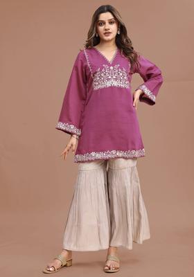 Mauve Embroidery Silk Co-Ord Set