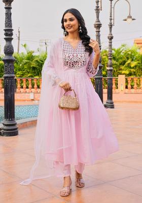 Pink Floral Print Cotton Kurta Set