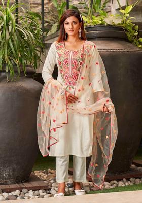 White Embroidery Cotton Kurta Set