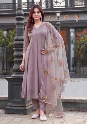 Mauve Solid Georgette Anarkali Set