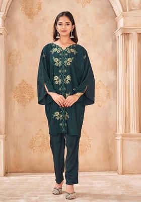 Green Embroidery Silk Co-Ord Set