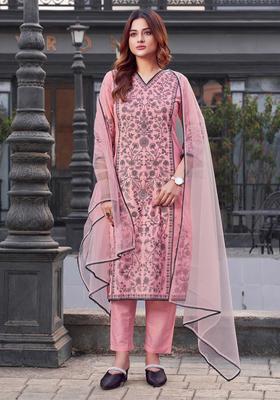 Pink Embroidery Cotton Kurta Set