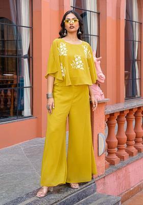 Mustard Floral Print Georgette Co-Ord Set