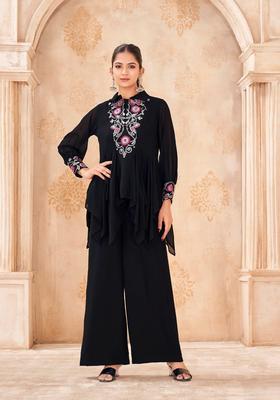 Black Embroidery Georgette Co-Ord Set