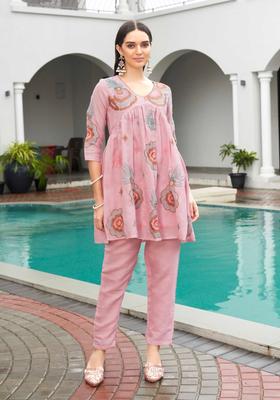 Pink Embroidery Linen Co-Ord Set