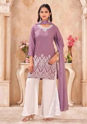 Mauve Embroidery Viscose Kurta Set