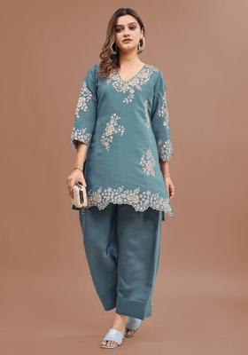 Green Embroidery Silk Co-Ord Set