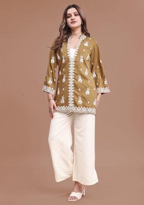 Mustard Embroidery Silk Co-Ord Set