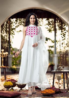 White Embroidery Viscose Kurta Set