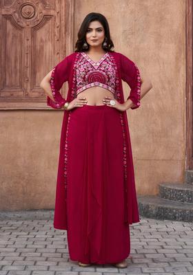 Pink Embroidery Georgette Fusion Set