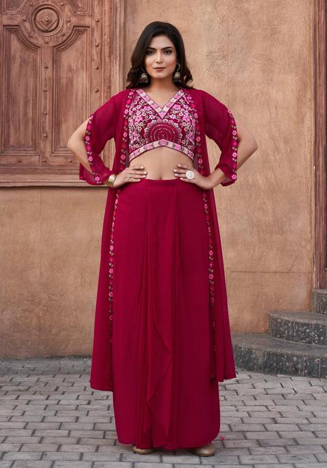 Pink Embroidery Georgette Fusion Set
