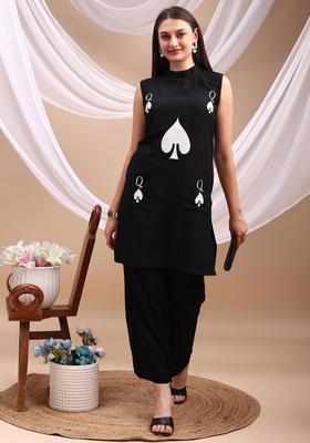Black Embroidery Viscose Co-Ord Set