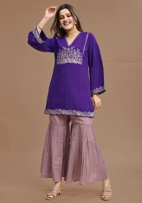 Purple Embroidery Silk Co-Ord Set