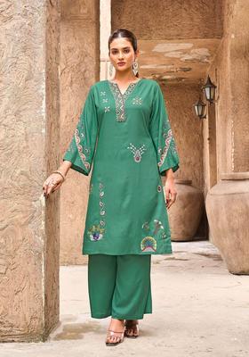 Green Embroidery Viscose Palazzo Set
