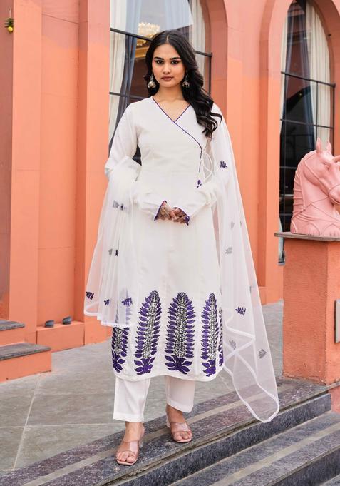 White Printed Silk Palazzo Set — view on Indya