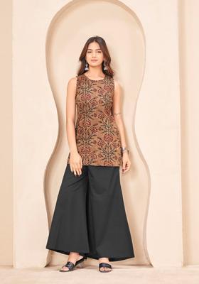 Brown Floral Print Cotton Palazzo Set