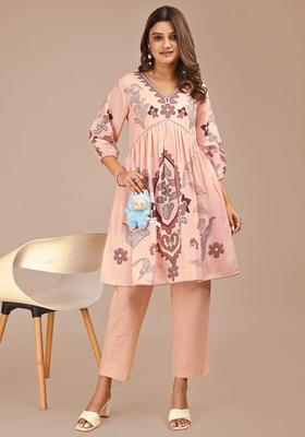 Peach Floral Print Cotton Co-Ord Set